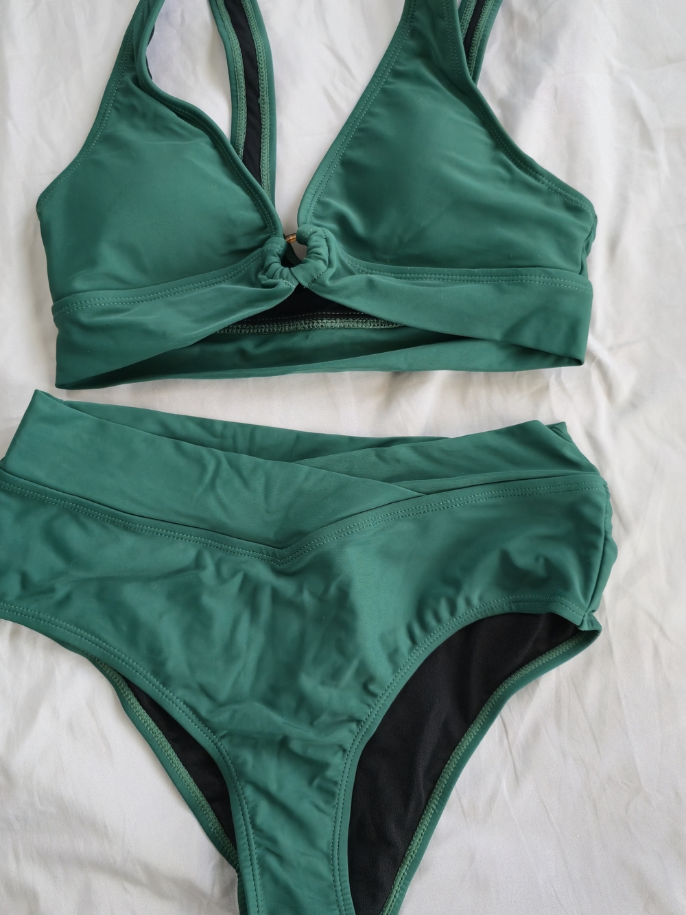 Green Knot-Front High-Waist Bikini Set by